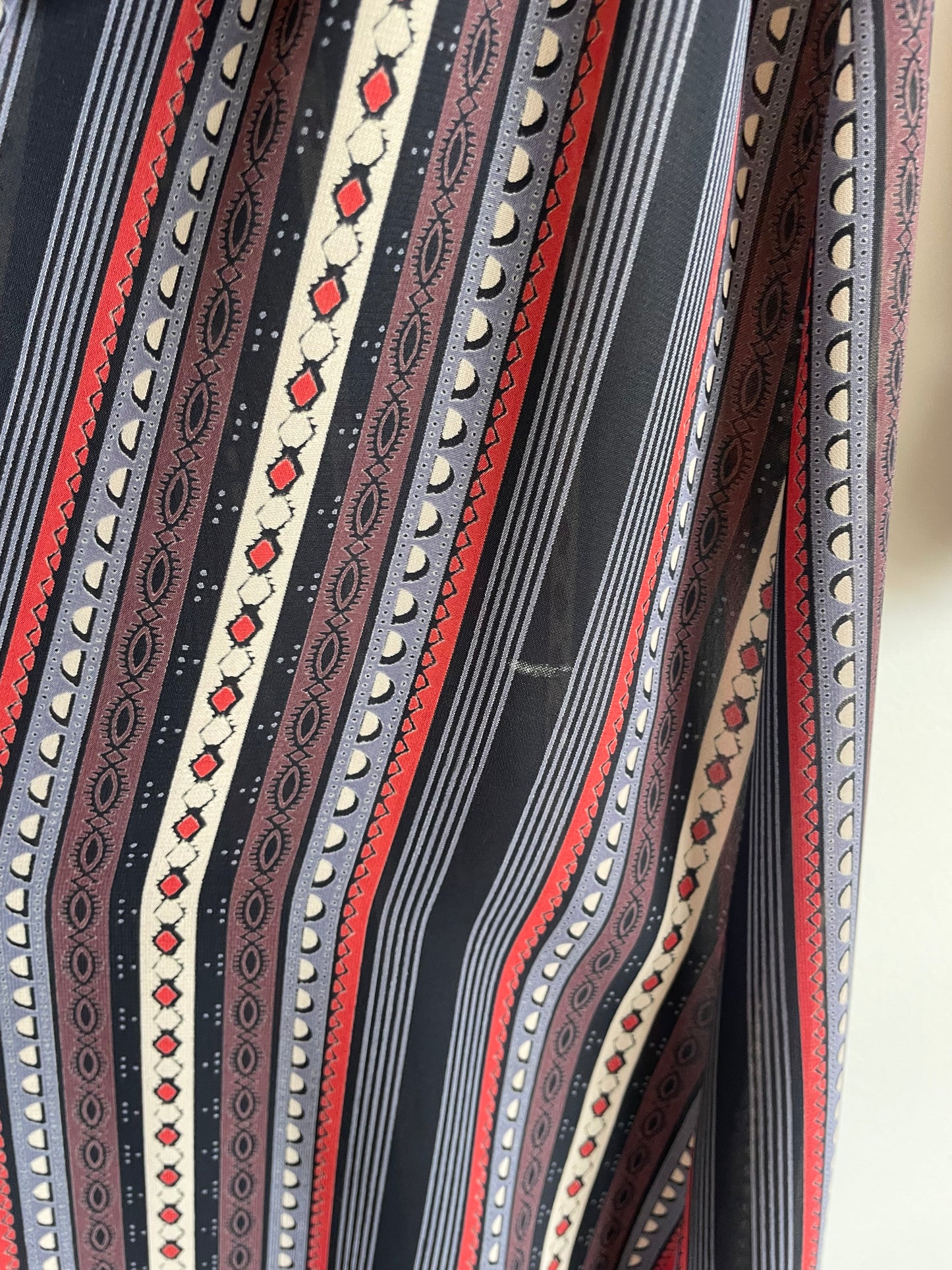 Vintage Sheer Belted Stripe Long Sleeve Dress