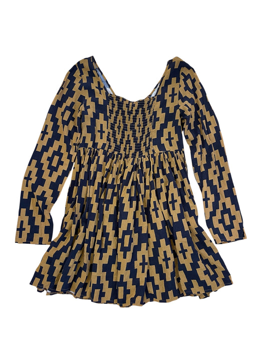 Brown & Black Geometric Print L/S Mini Dress