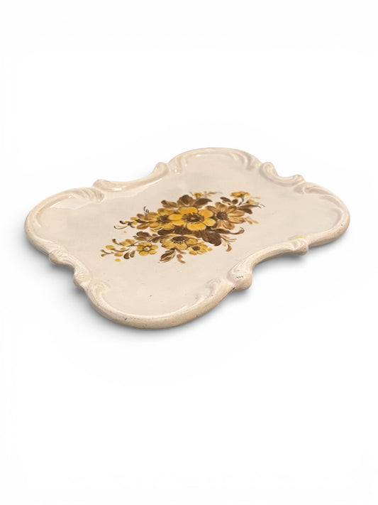 Yellow flower handmade vintage trinket dish