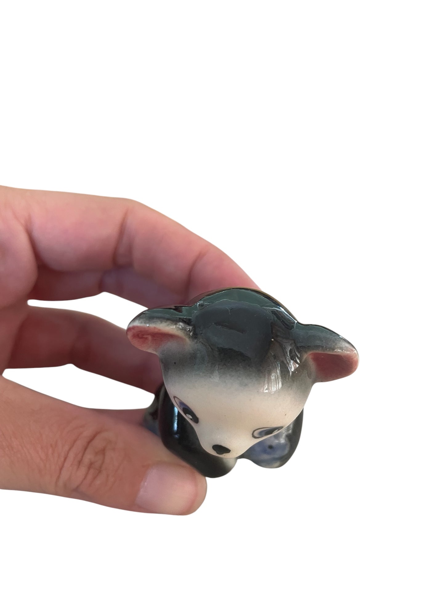 Ceramic Vintage Mini Panda with Fish Figurine Kitsch Japan