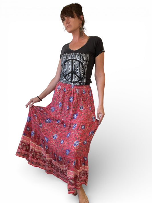 Pre-Loved Red floral maxi skirt - Sz 10