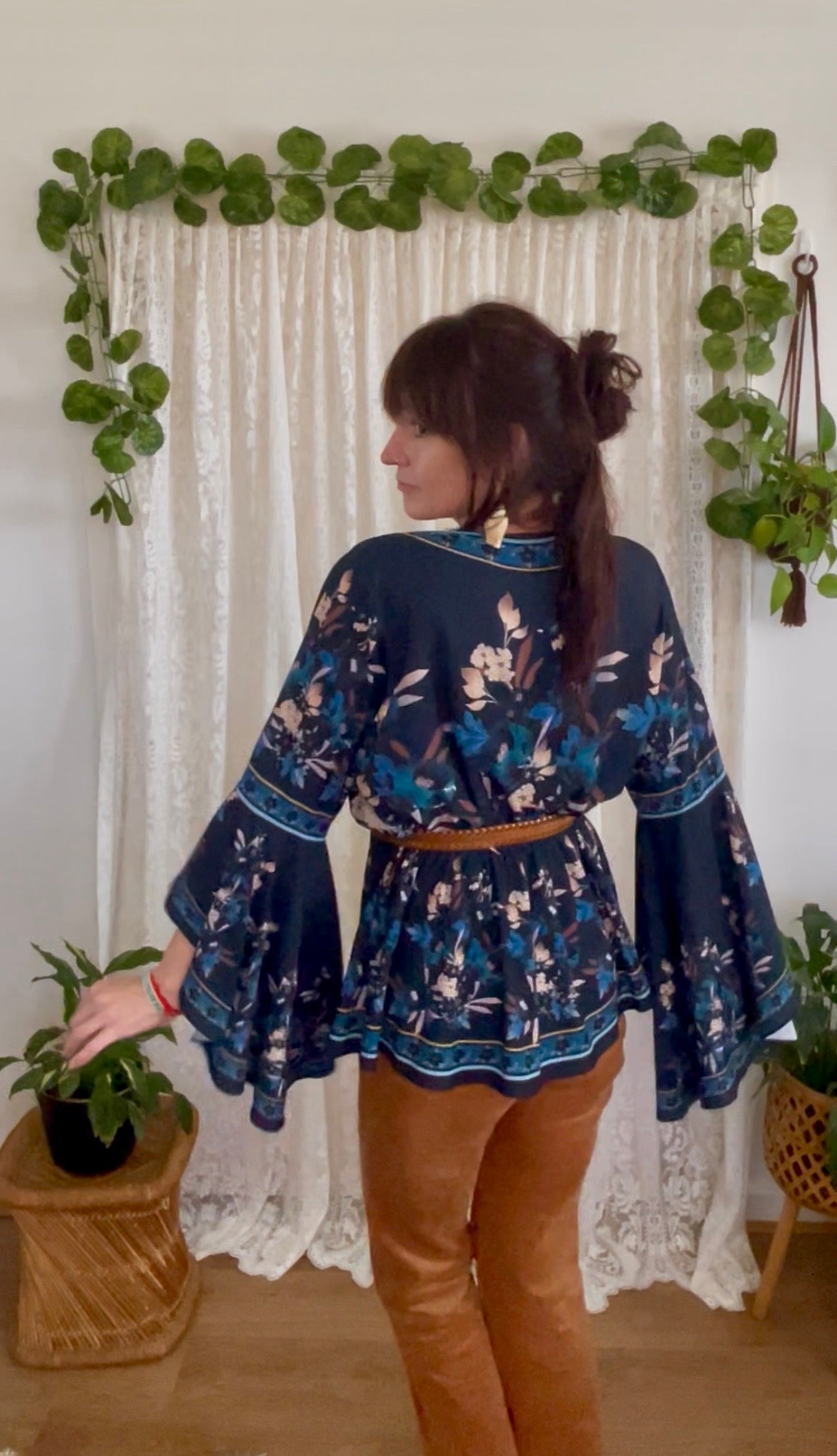 Floral Wrap Front Blouse with Bell Sleeves - Flawed but Fabulous
