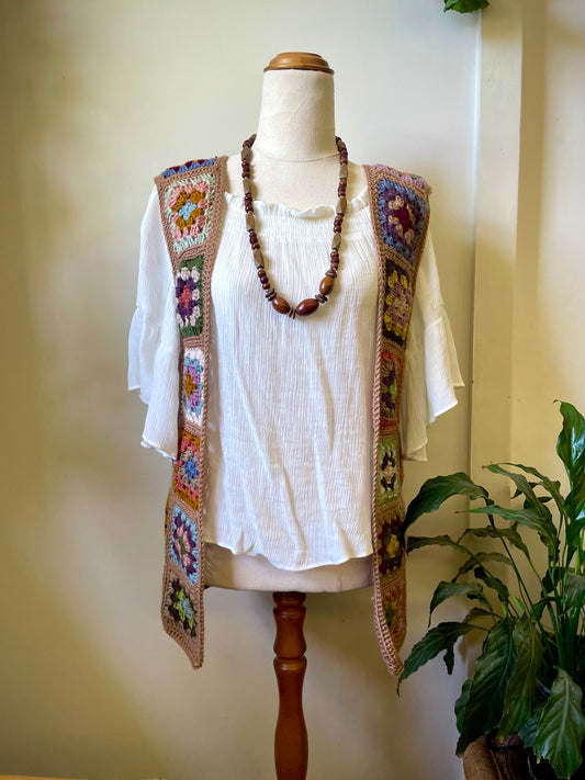 Crochet granny square open vest