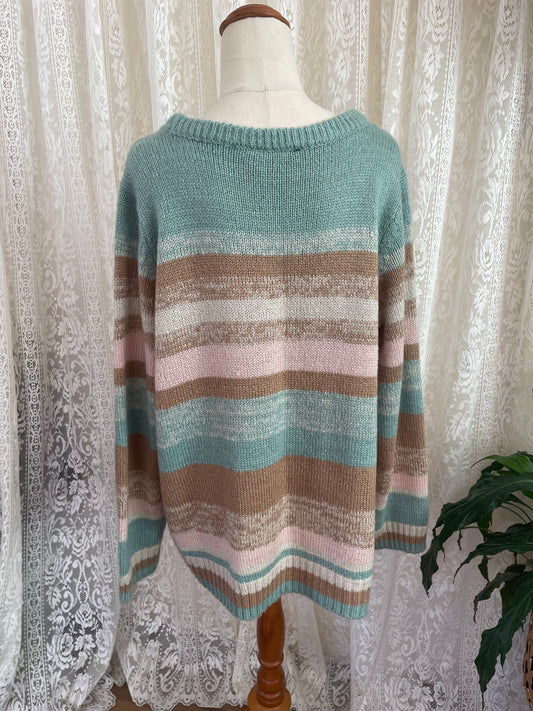 Soft multicolour striped knit jumper - Sz L