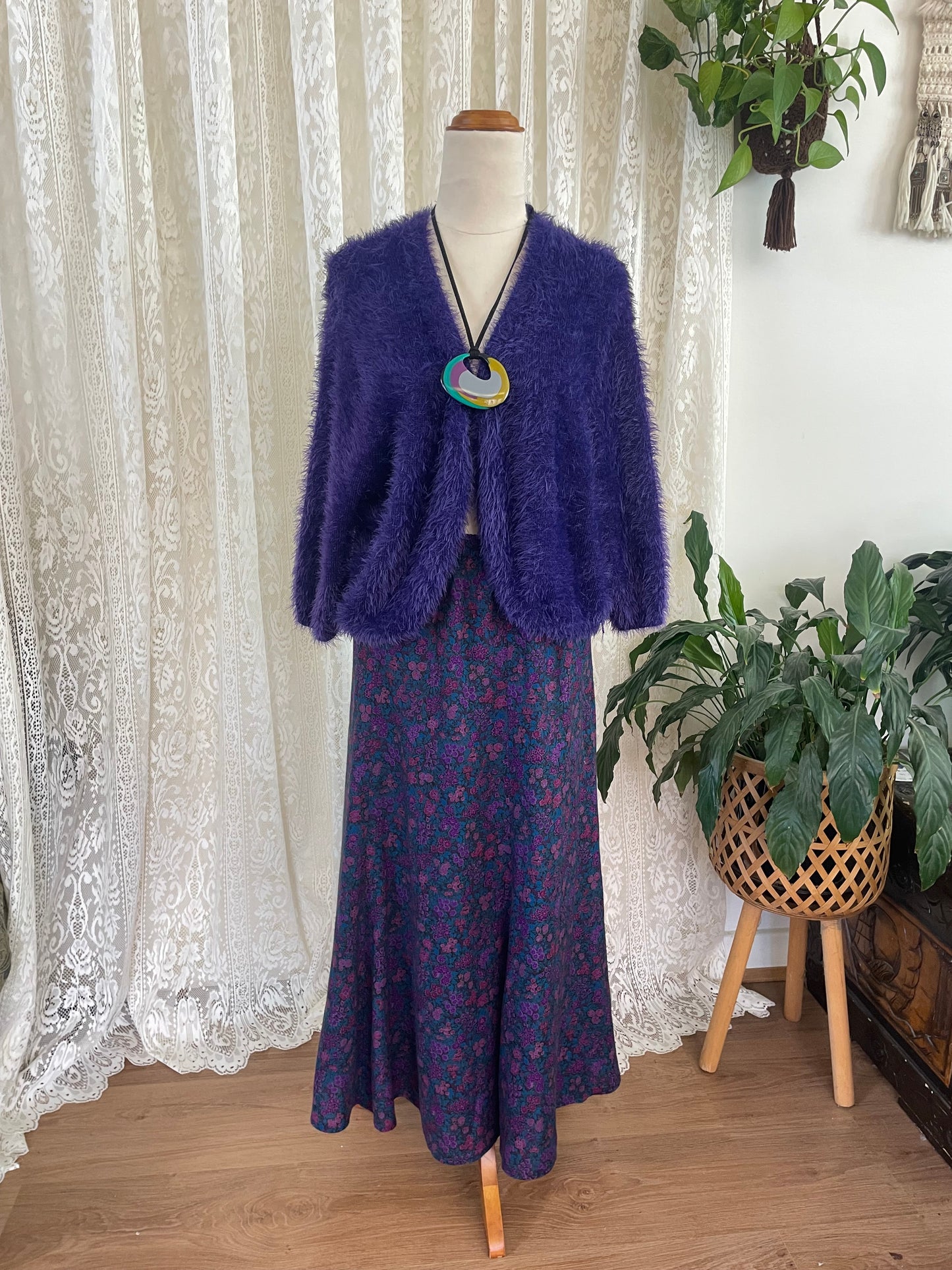 Purple Floral Vintage Maxi Skirt