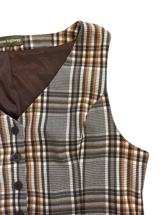 Brown & Orange Plaid Tailored Style Vest