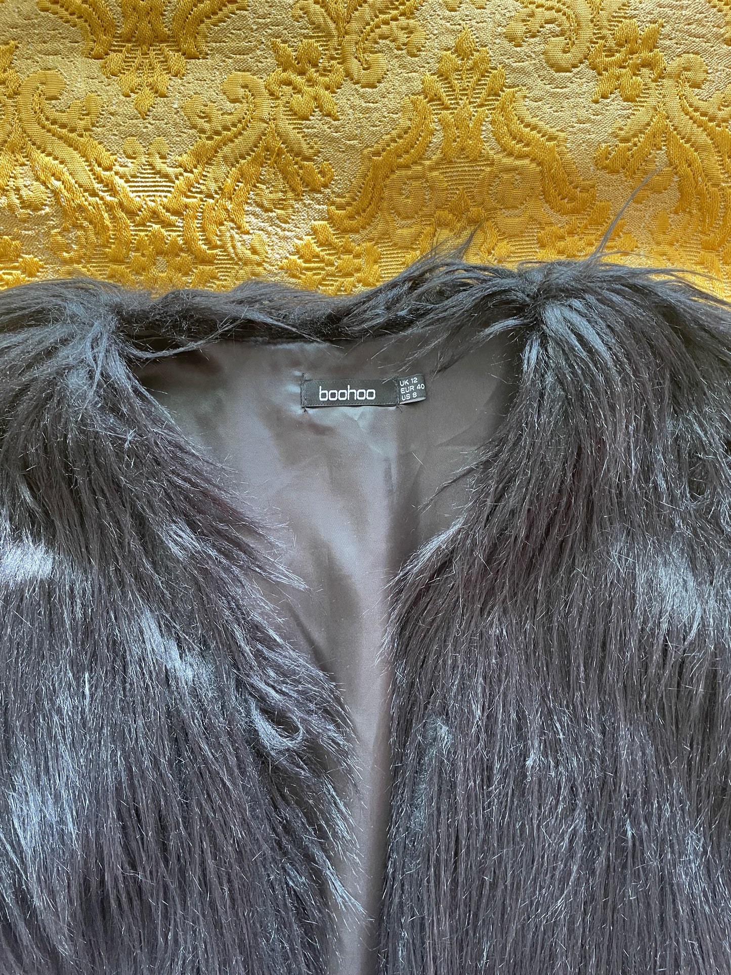 Long line Faux fur Shaggy Black Coat