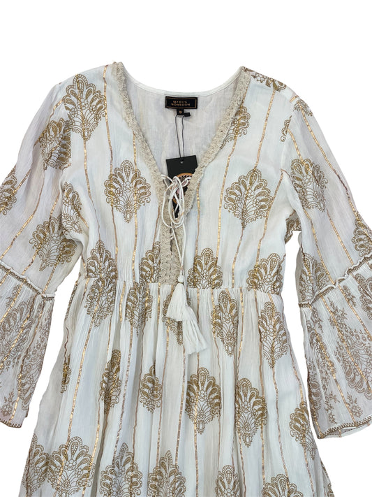 White with Gold Thread Paisley Print Angel Dress