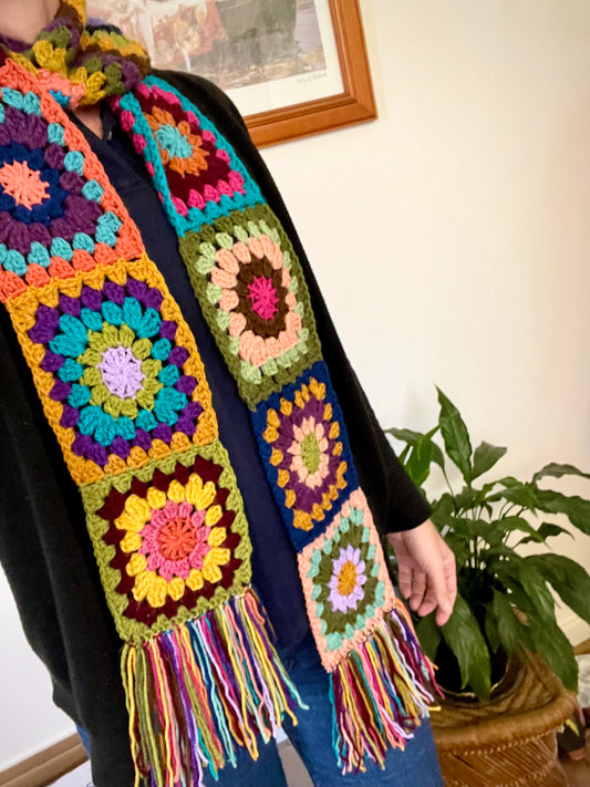 Crochet Mojo Moon Sunburst Granny Square Scarf - Multicolour