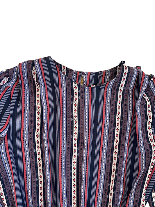 Vintage Sheer Belted Stripe Long Sleeve Dress