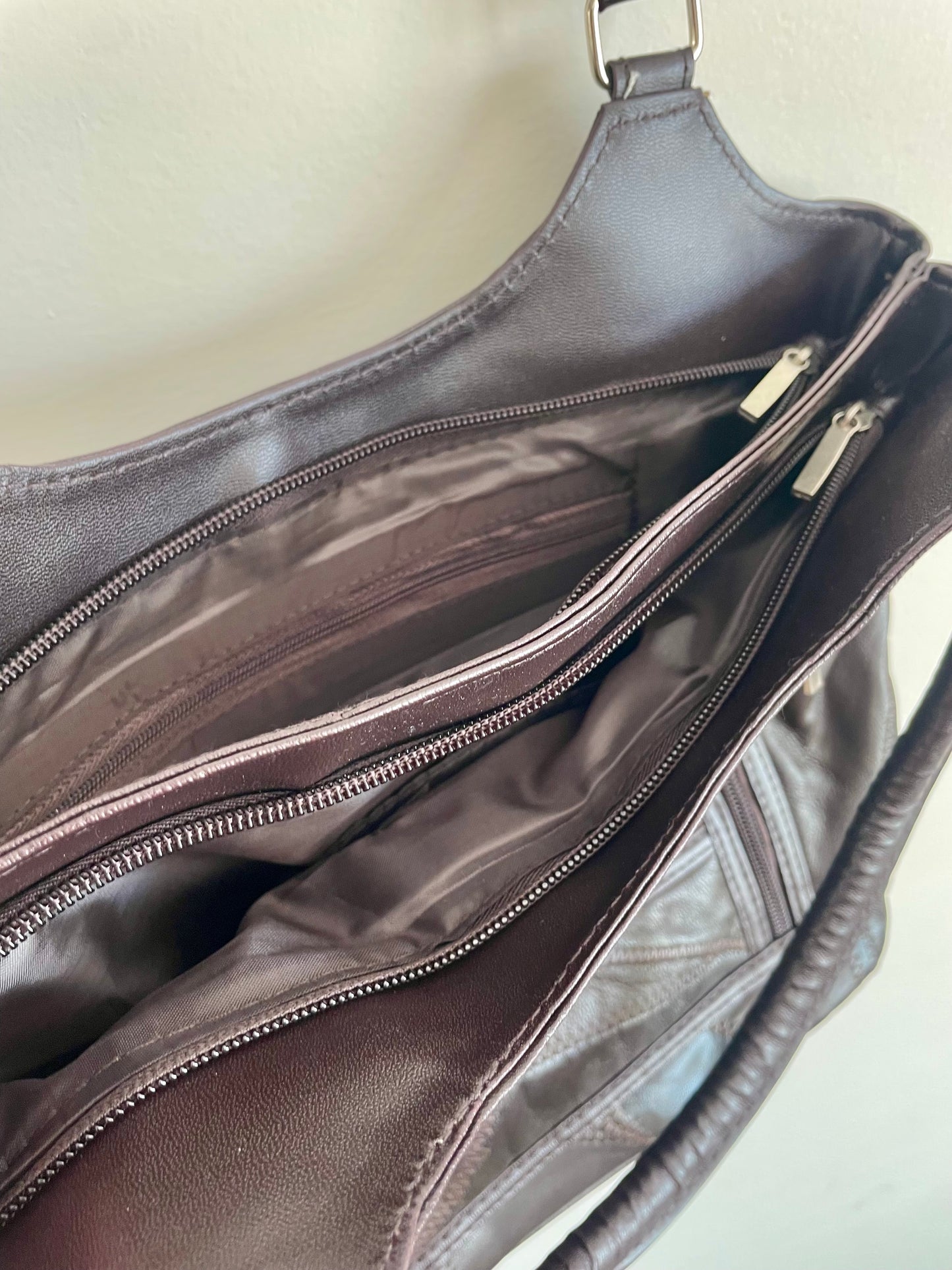 Dark Brown Patch Faux Leather Handbag