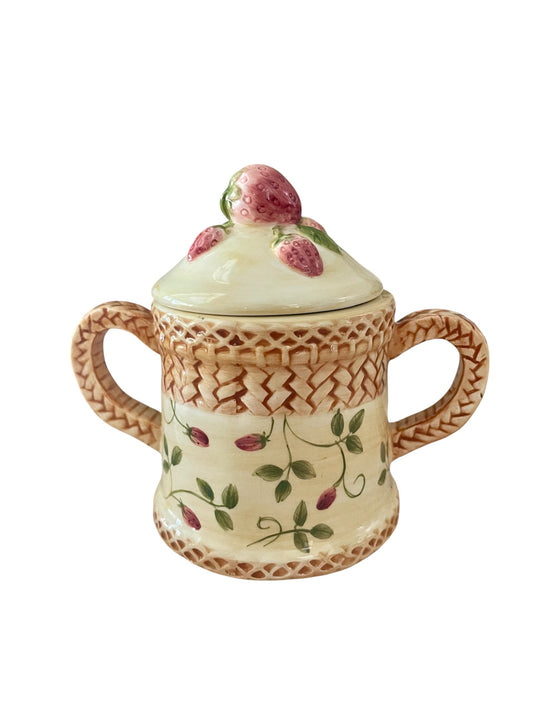 Ceramic Strawberry & Rooster Lidded Cannister