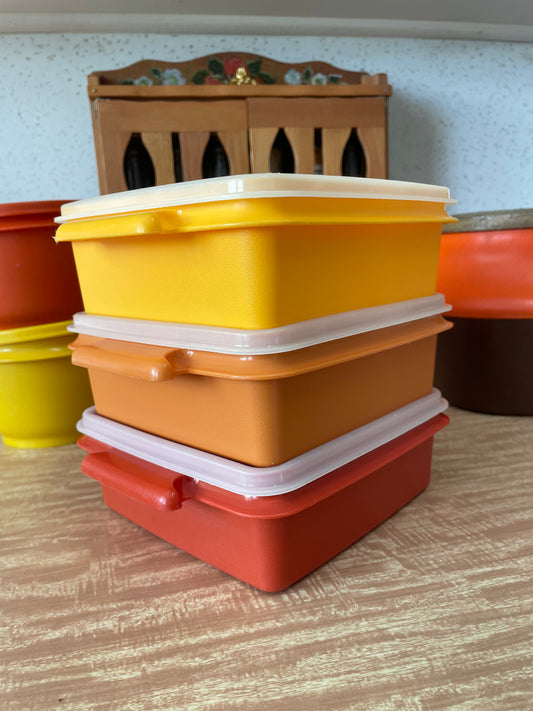 Set of 3 Vintage Square Tupperware Containers