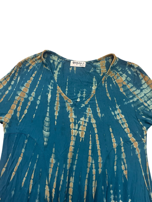 Blue & Brown tie dye bell sleeve top