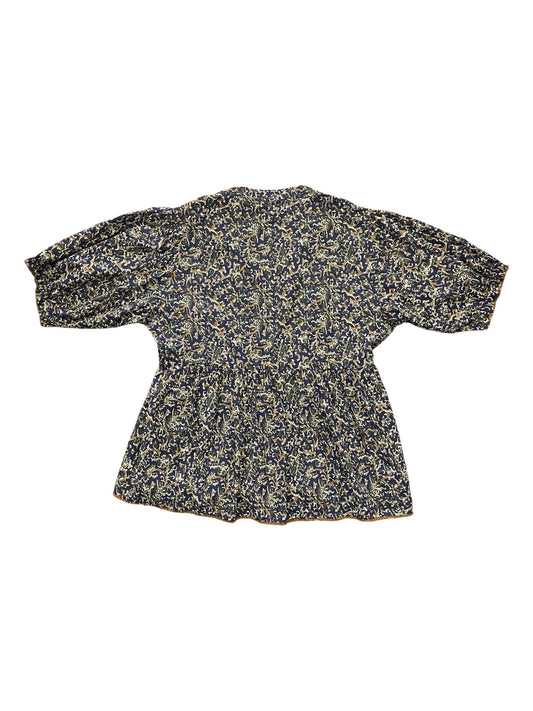 Navy Blue, brown & green print 3/4 sleeve top