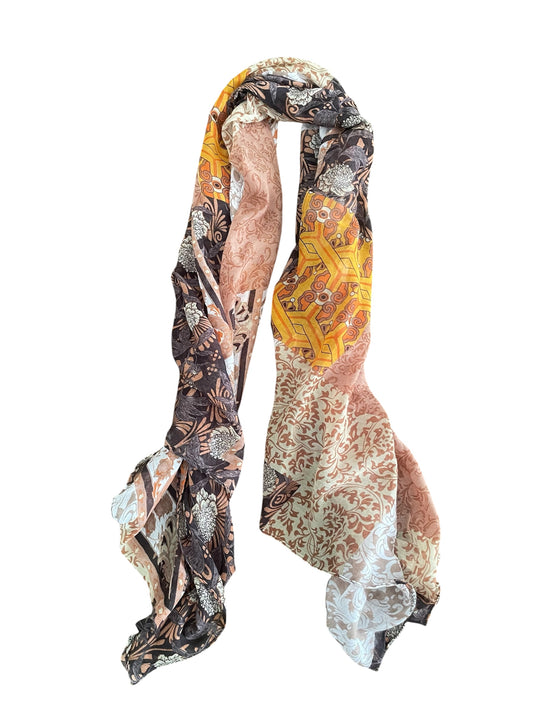 Brown tone patchwork print scarf