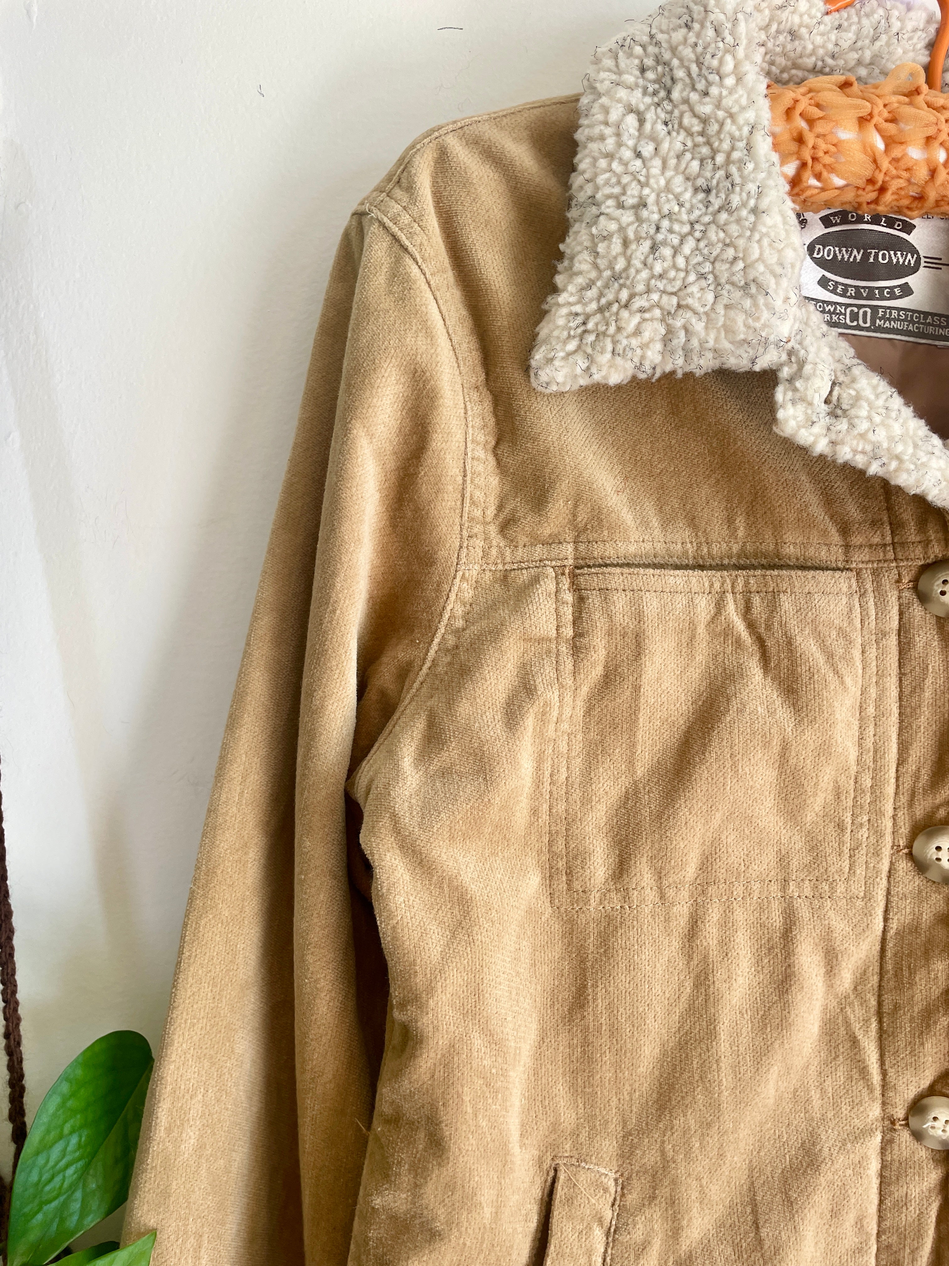 Y2K Tan Jacket with Faux Sherpa Trims