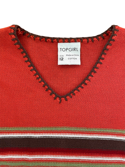 Retro style Y2K orange & brown striped cotton jumper