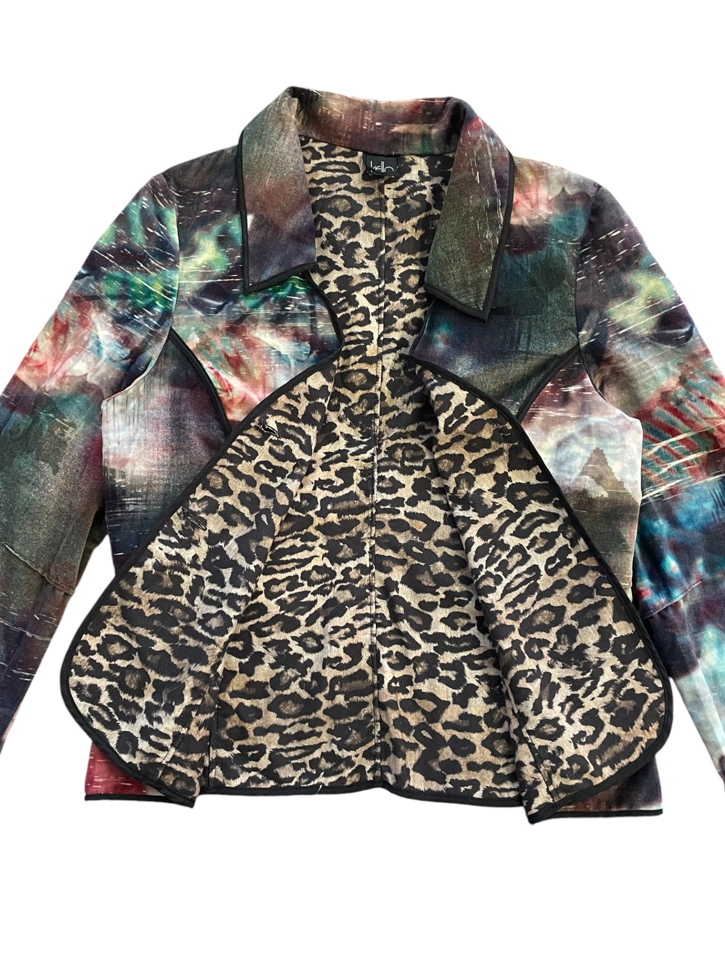 Velveteen Multicoloured Jacket with Leopard Print Lining