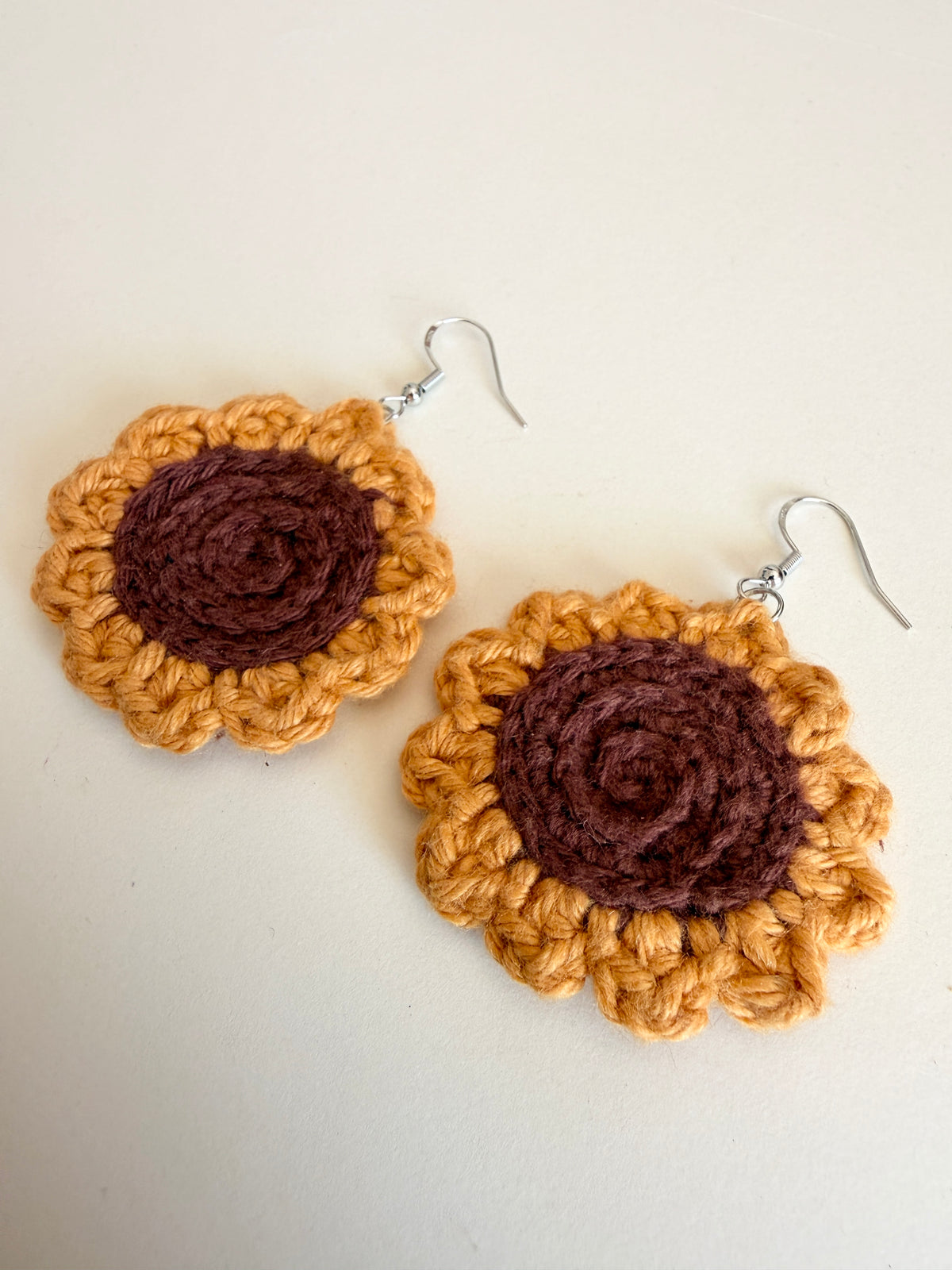 Handmade Crochet Sunflower Dangle Earrings