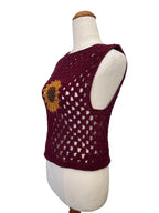 Crochet Sunflower Vest - Deep Red