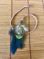 Feather & Hemp Hair Extension - Iridescent with Brass Peacock