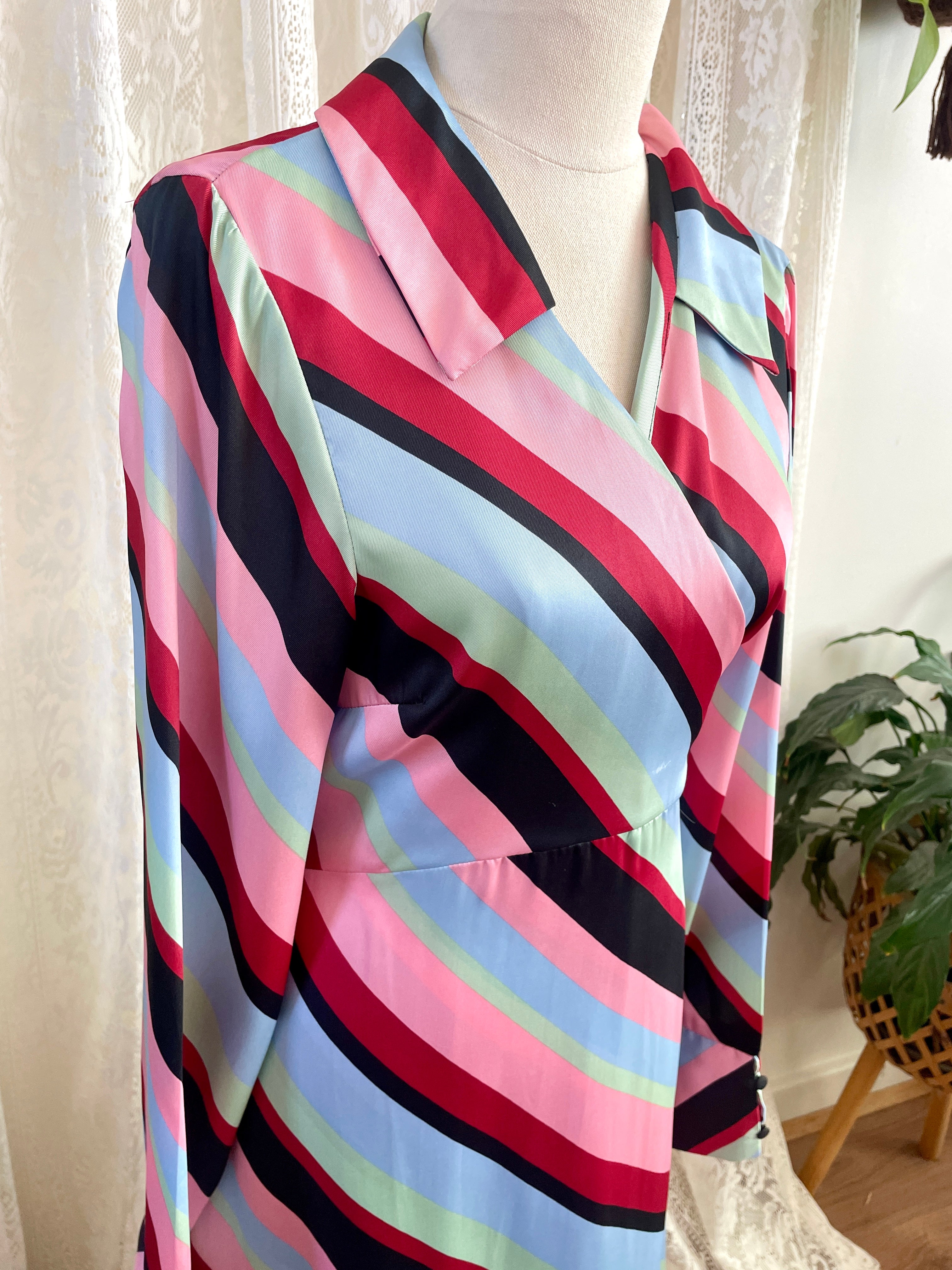 ASOS DESIGN Retro Stripe Maxi Dress – Long Sleeve Wrap Size AU 14