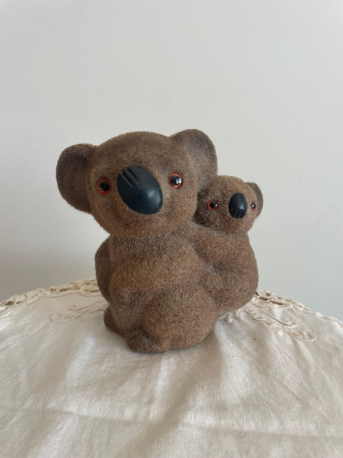 60s/70s Flocked Koala & Baby Money Box