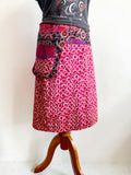 Bold Print Adjustable Wrap Skirt with Pocket - Pink