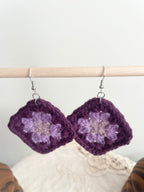 Crochet Big Square Earrings - Purple Tone