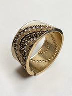Gold & White Enamel Statement Cuff Bracelet - Hinged Chunky Bangle