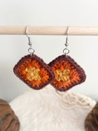 Crochet Little Square Earrings - Yellow/Orange/Brown