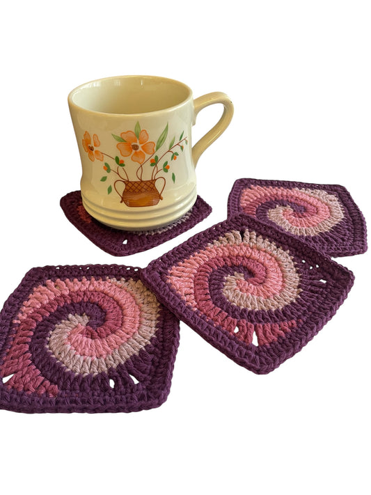 Crochet coasters Set of 4 - Purple Swirl