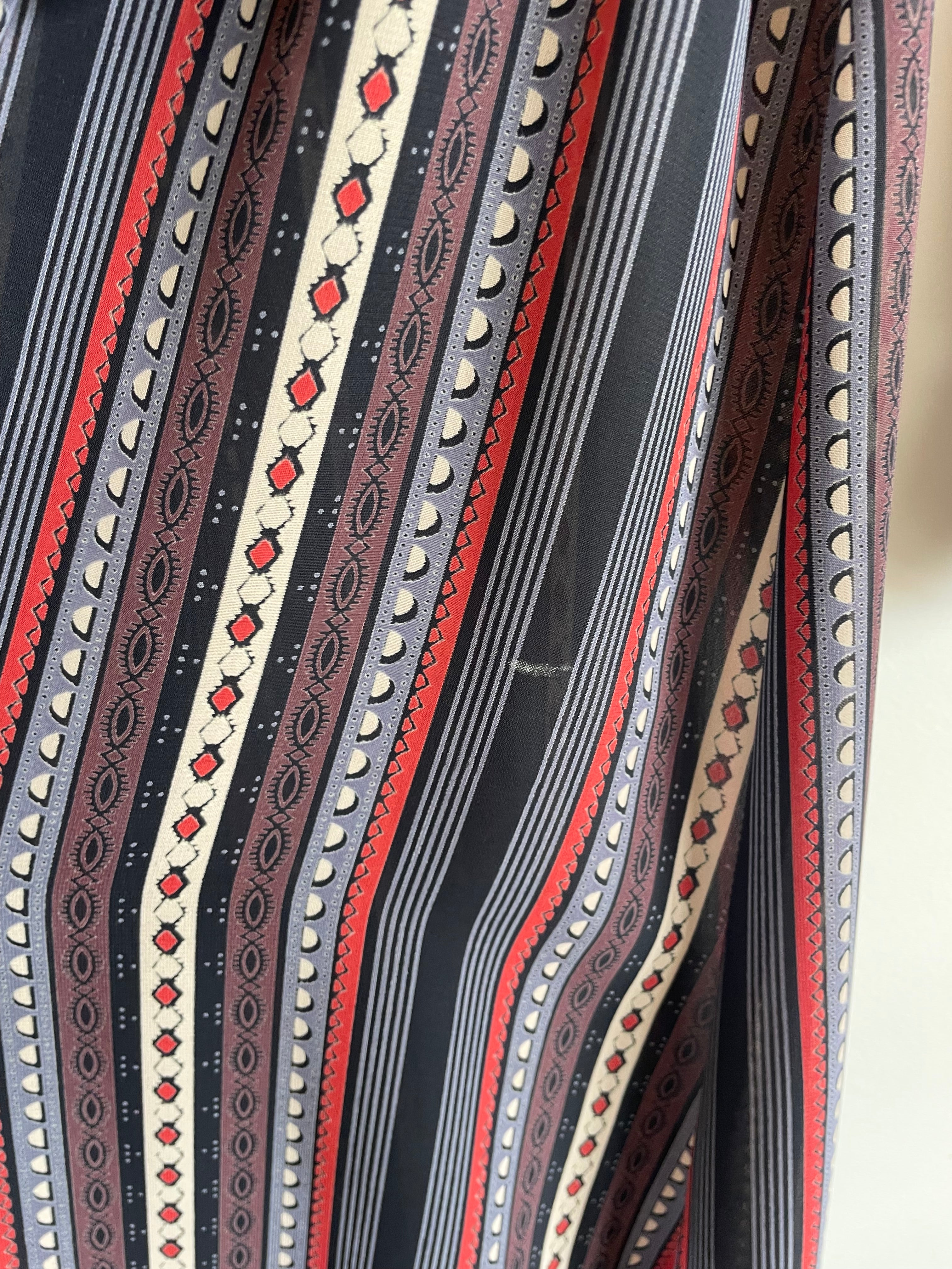 Vintage Sheer Belted Stripe Long Sleeve Dress