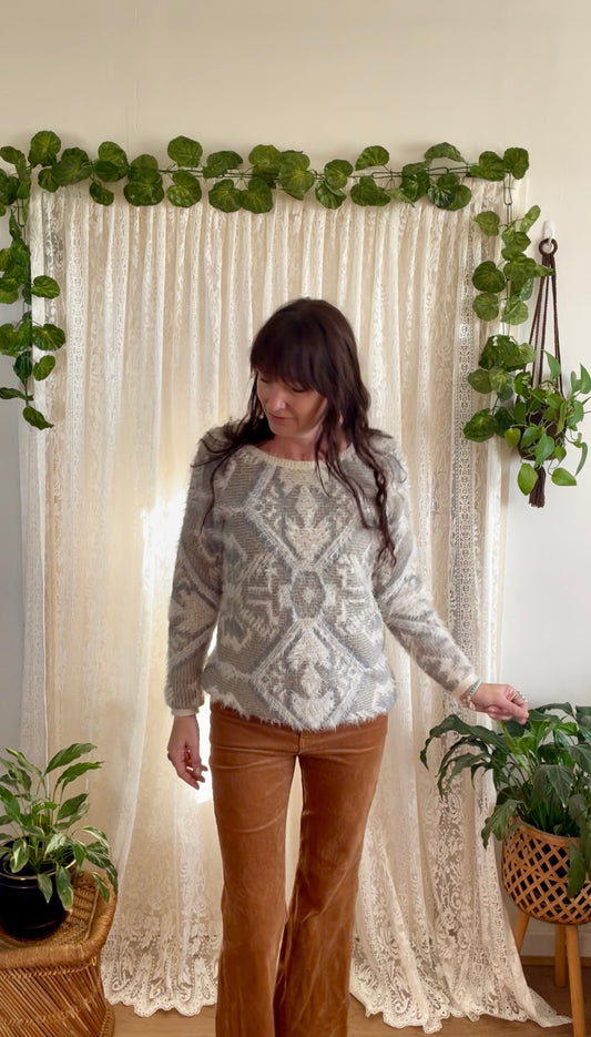 Geometric Textured Knit Grey Tonal Jumper