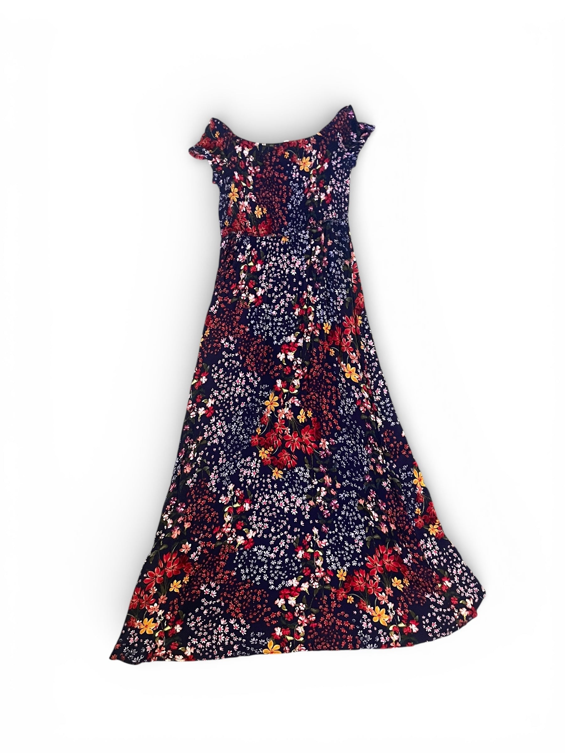 Pre-Loved Navy Floral off shoulder dress with front split - Sz 10