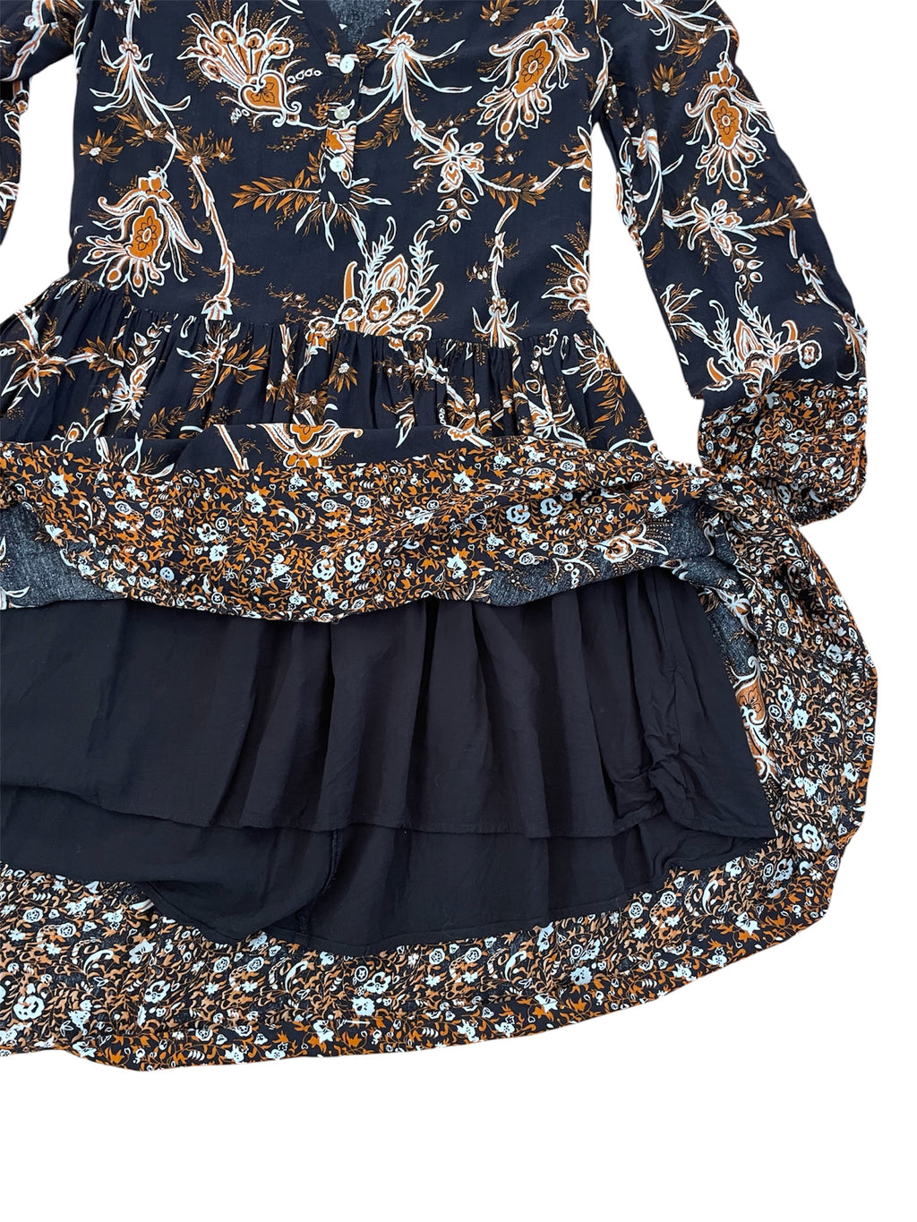 Paisley black & brown floral print l/s dress