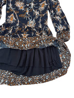 Paisley black & brown floral print l/s dress