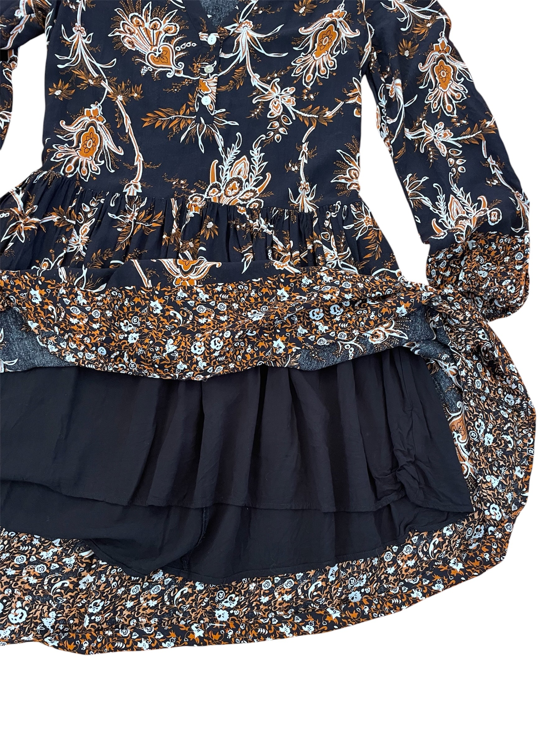 Paisley black & brown floral print l/s dress