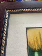 Handpainted Tulips Vintage Ceramic Tile In Custom Wooden Frame