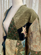 Vintage 90s Indigo Moon Star Patchwork Jacket – Velvet Tapestry Tie Front - Sz L