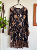 Paisley black & brown floral print l/s dress