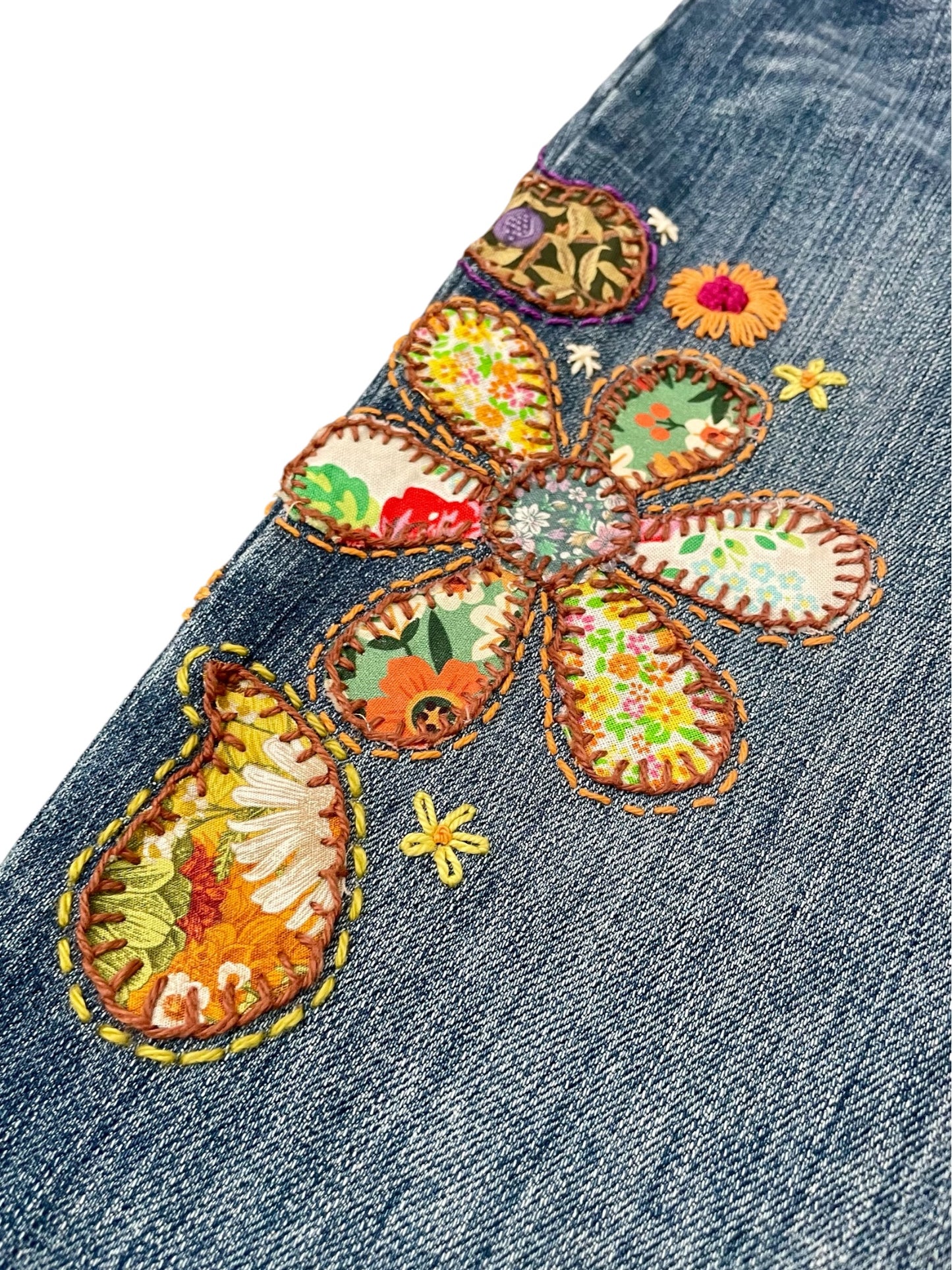 Upcycled Hand Embroidered Patchwork Jeans