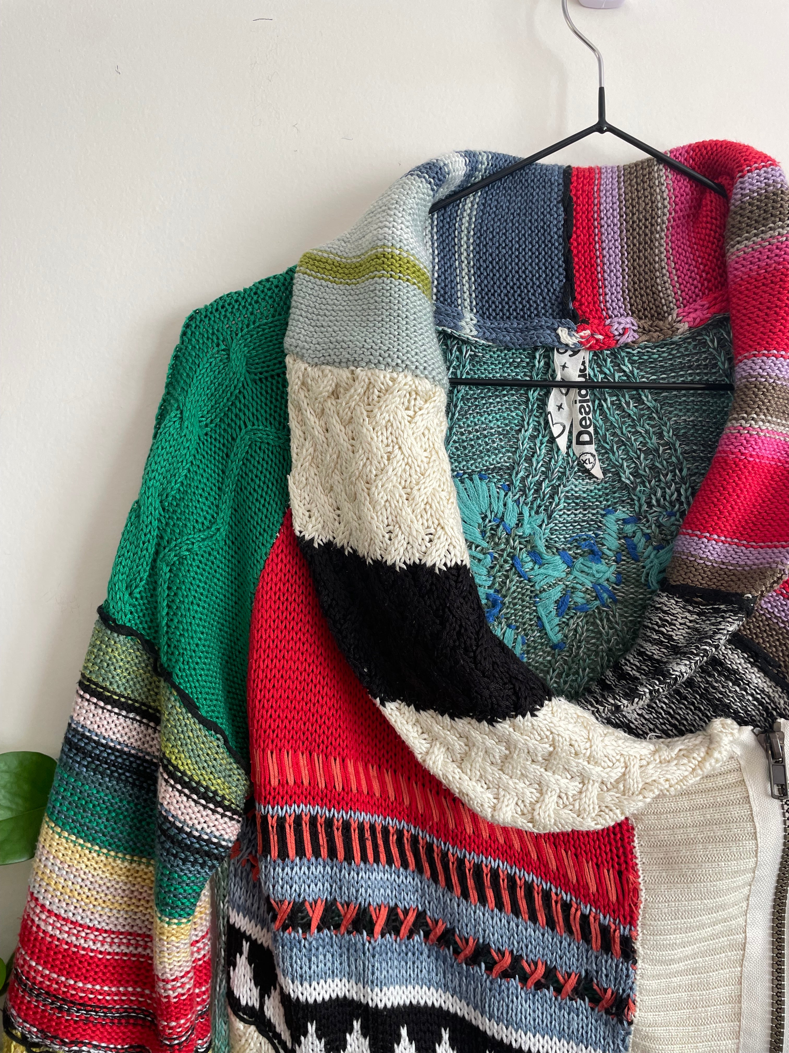 Multicolour Zip up Asymmetrical Cardigan - Sz XL