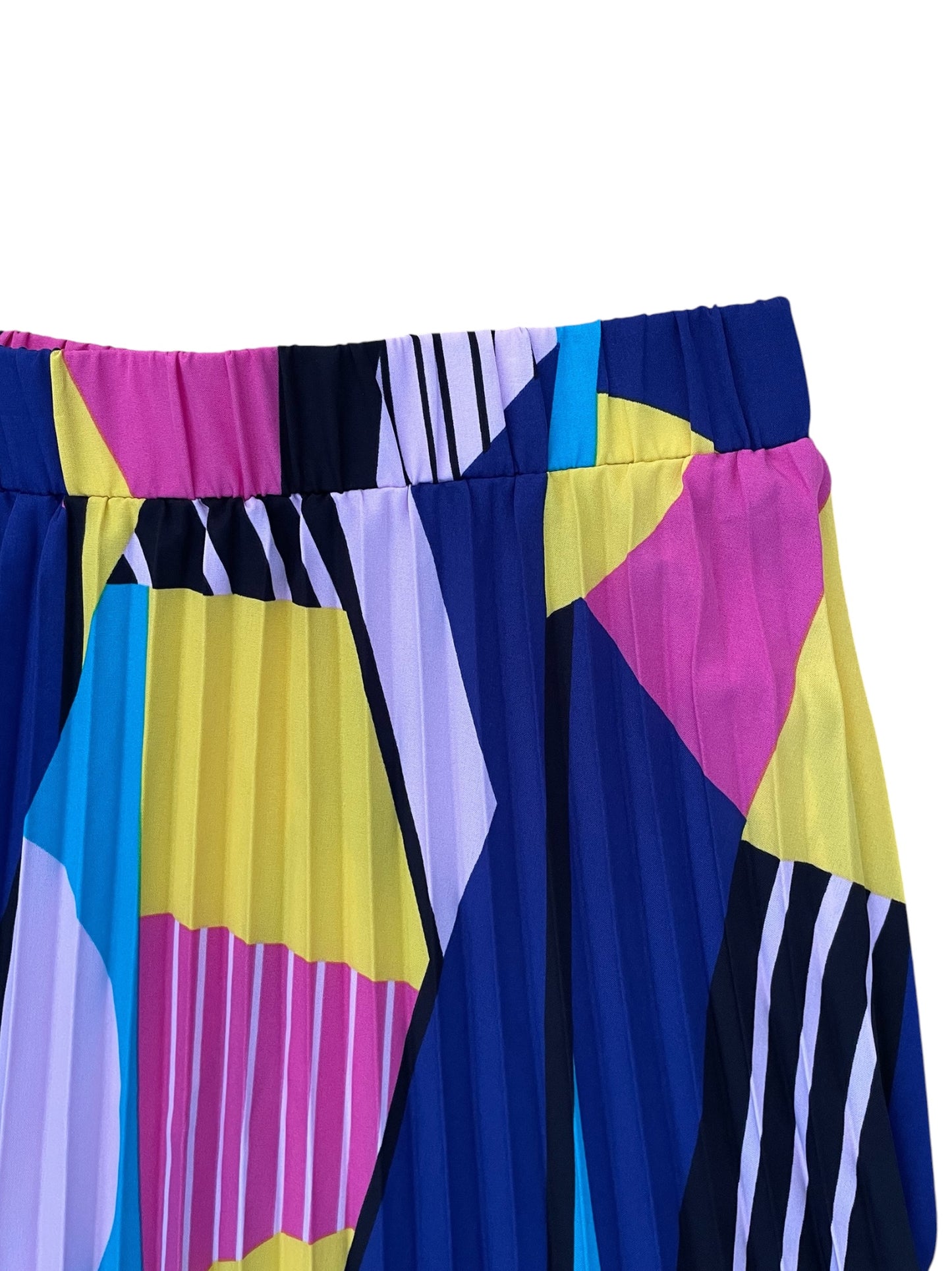 Bright Abstract Print Pleated Maxi Skirt