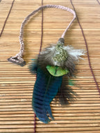 Feather & Hemp Hair Extension - Iridescent with Brass Peacock
