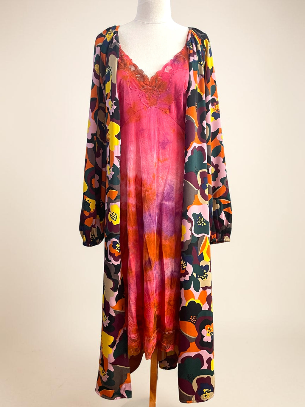 Tu Women Abstract Floral Midi Dress – Button Down Kimono Duster - Sz 12