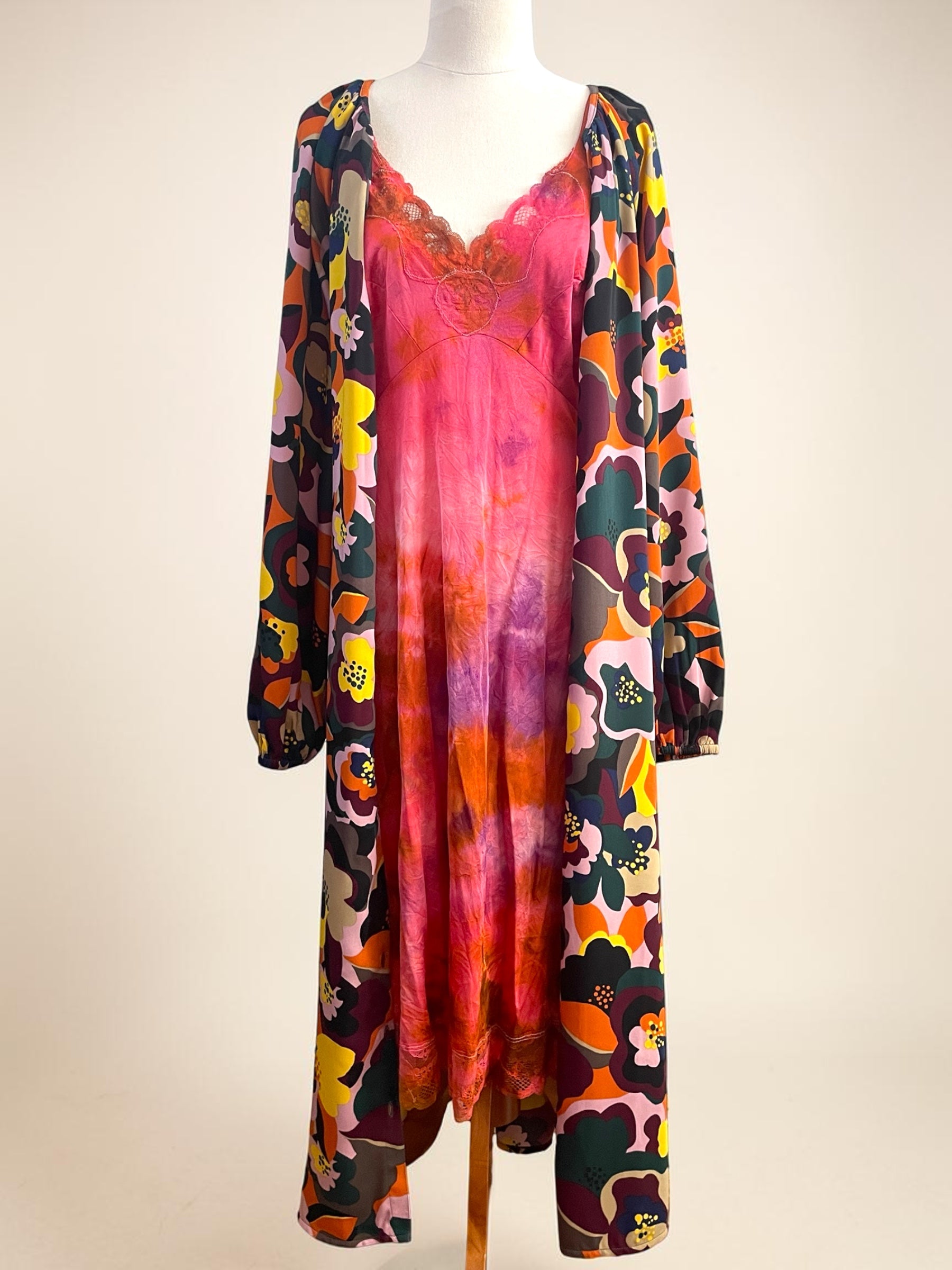 Tu Women Abstract Floral Midi Dress – Button Down Kimono Duster - Sz 12
