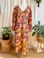 70s Style Retro Print Midi Dress