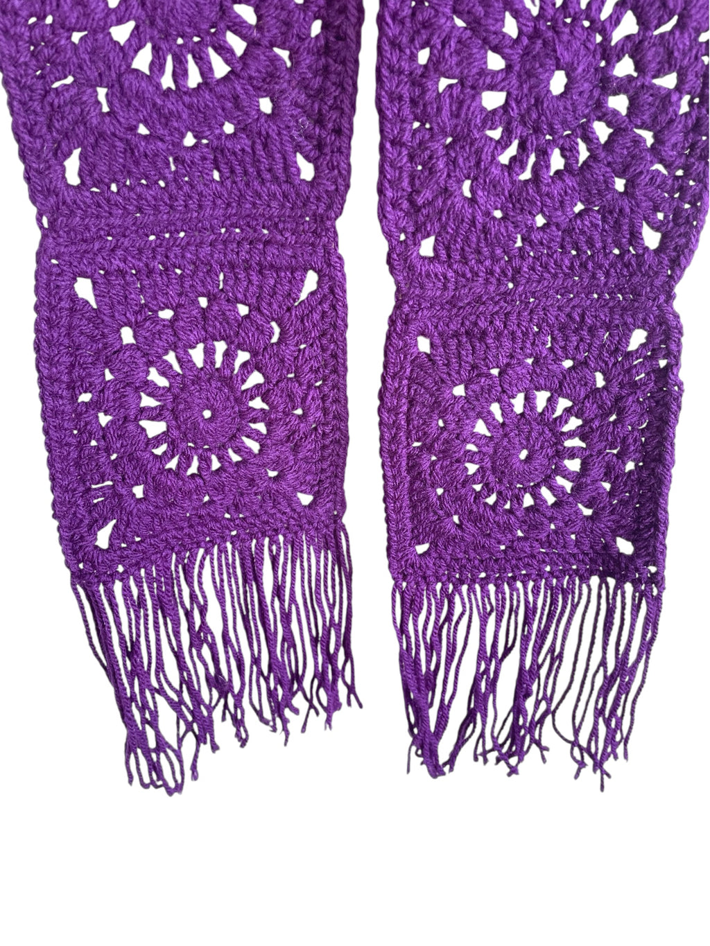 Purple Crochet Square Scarf with Fringe